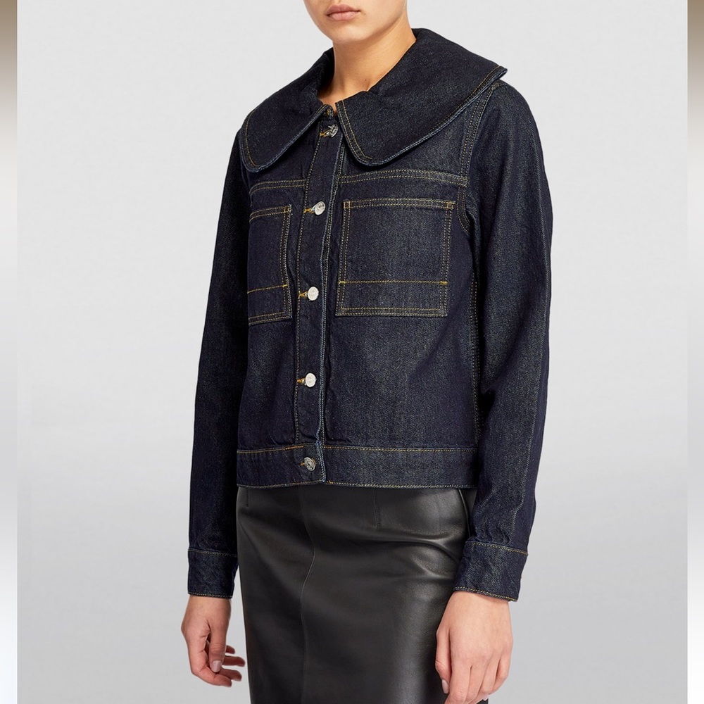 CLAUDIE PIERLOT Wide-Collar Denim Jacket in Blue